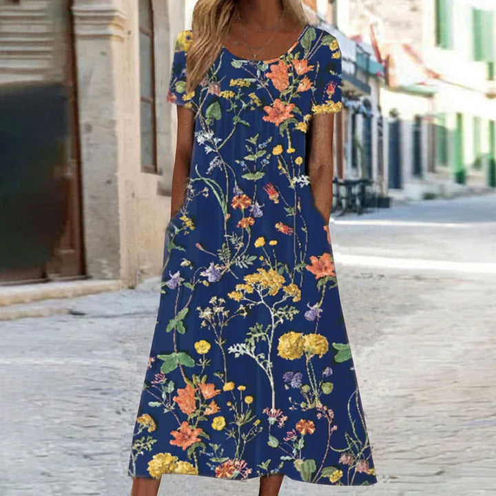 Levoire | Robe à fleurs avec protection du ventre Bleu foncé