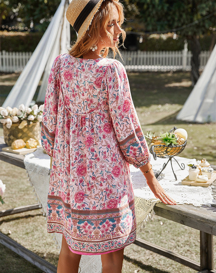 Levoire | Robe Mini À Fleurs À Manches Longues Robe D'Été