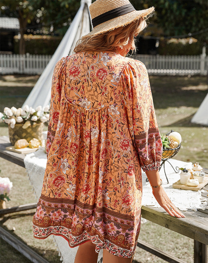 Levoire | Robe Mini À Fleurs À Manches Longues Robe D'Été