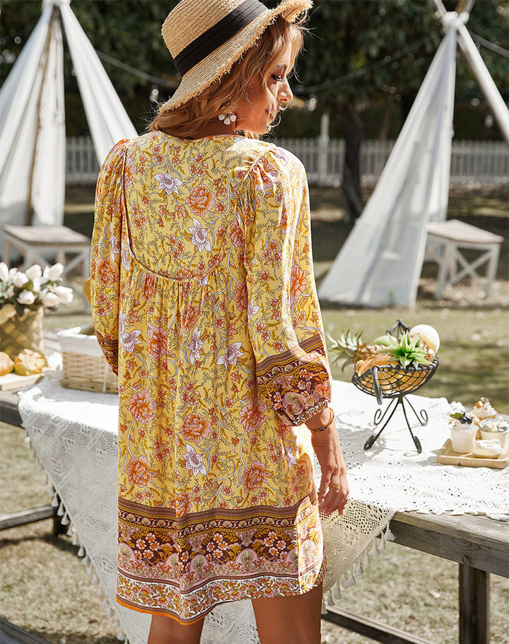 Levoire | Robe Mini À Fleurs À Manches Longues Robe D'Été