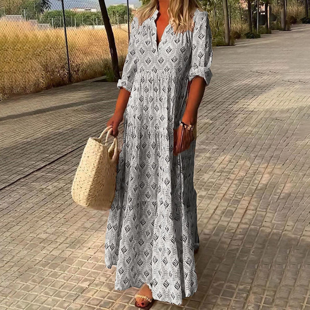 Levoire | Manches Longues Coupe Ample Robe Maxi Robe De Plage Maxi Gris