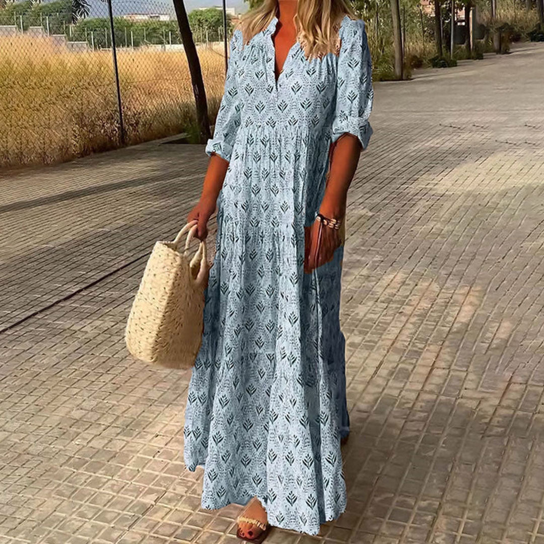 Levoire | Manches Longues Coupe Ample Robe Maxi Robe De Plage Maxi Bleu