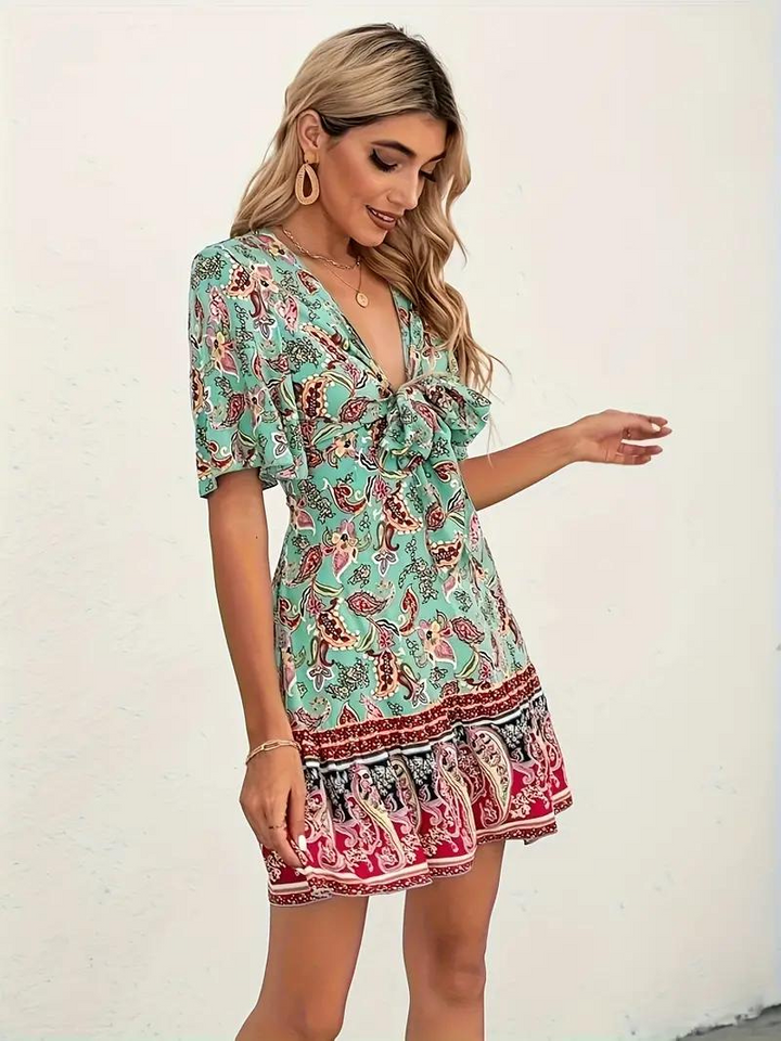 Levoire | Imprimé Paisley Robe Mini À Manches Courtes Robe D'Été