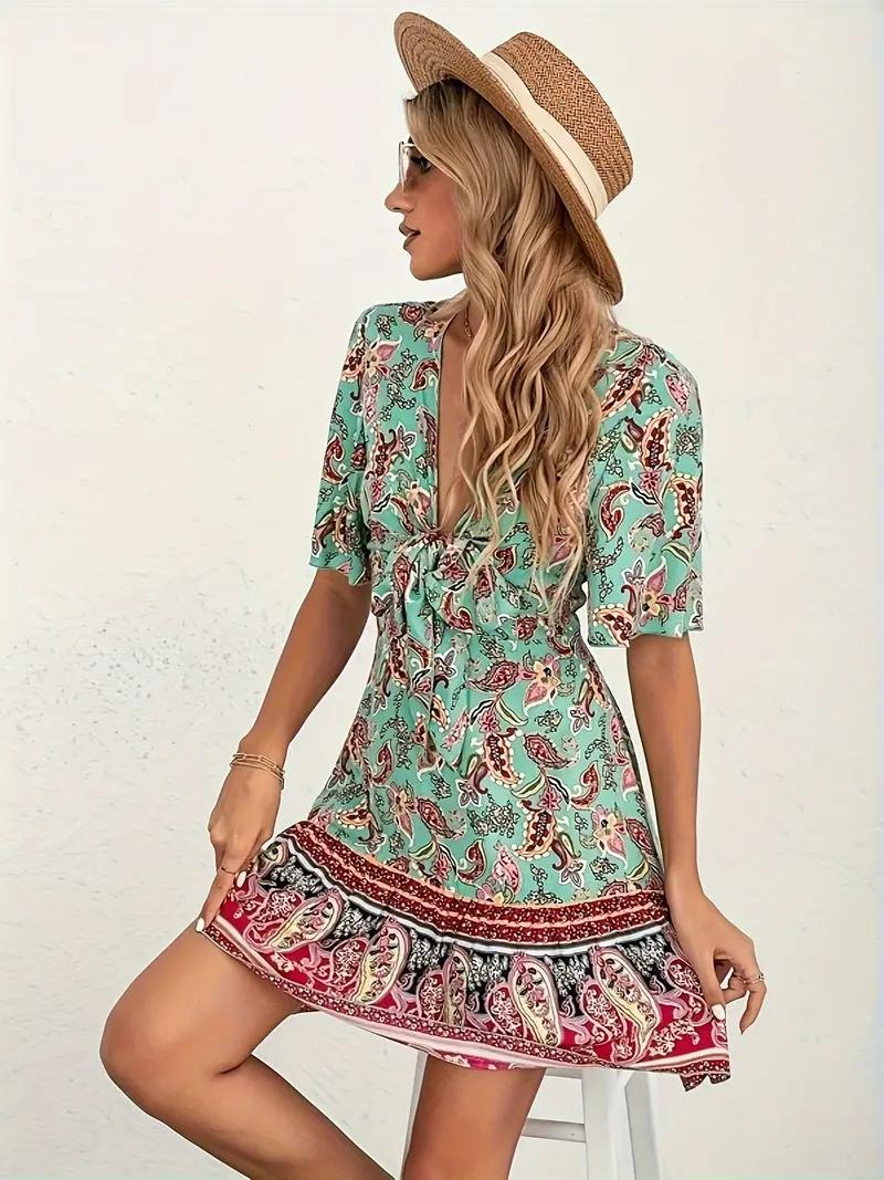 Levoire | Imprimé Paisley Robe Mini À Manches Courtes Robe D'Été
