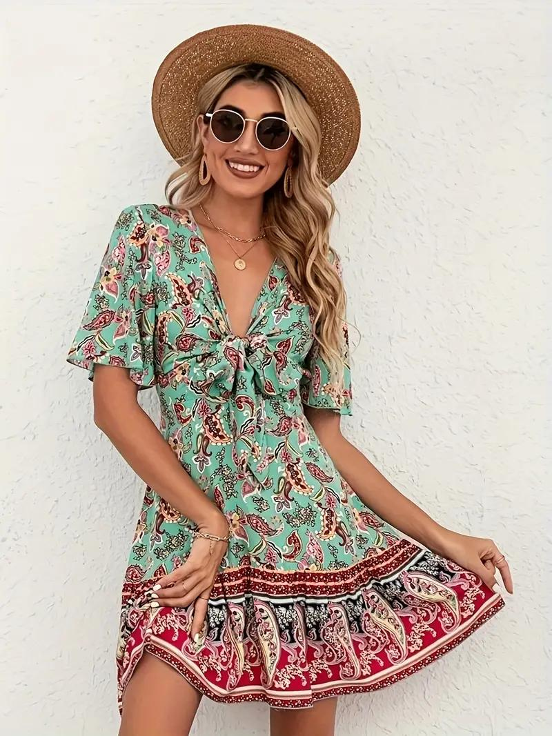 Levoire | Imprimé Paisley Robe Mini À Manches Courtes Robe D'Été