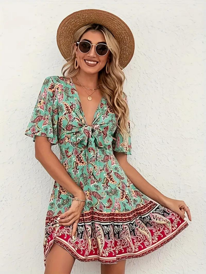 Levoire | Imprimé Paisley Robe Mini À Manches Courtes Robe D'Été