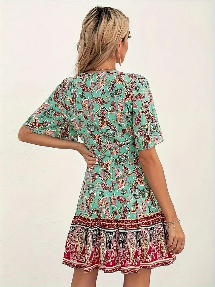 Levoire | Imprimé Paisley Robe Mini À Manches Courtes Robe D'Été