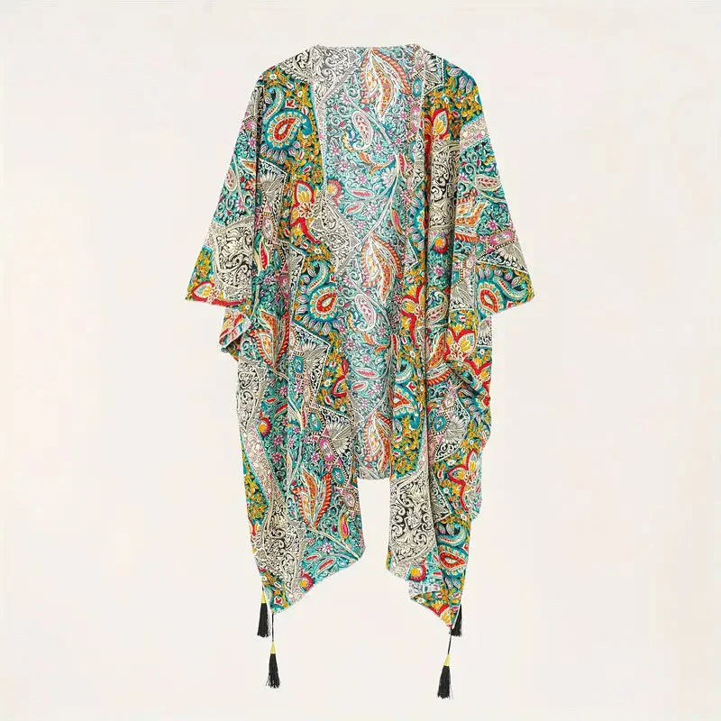 Levoire | Kimono, Imprimé Paisley, Devant Ouvert, Survêtement De Bikini, Kimono De Plage Jaune Vert Une taille