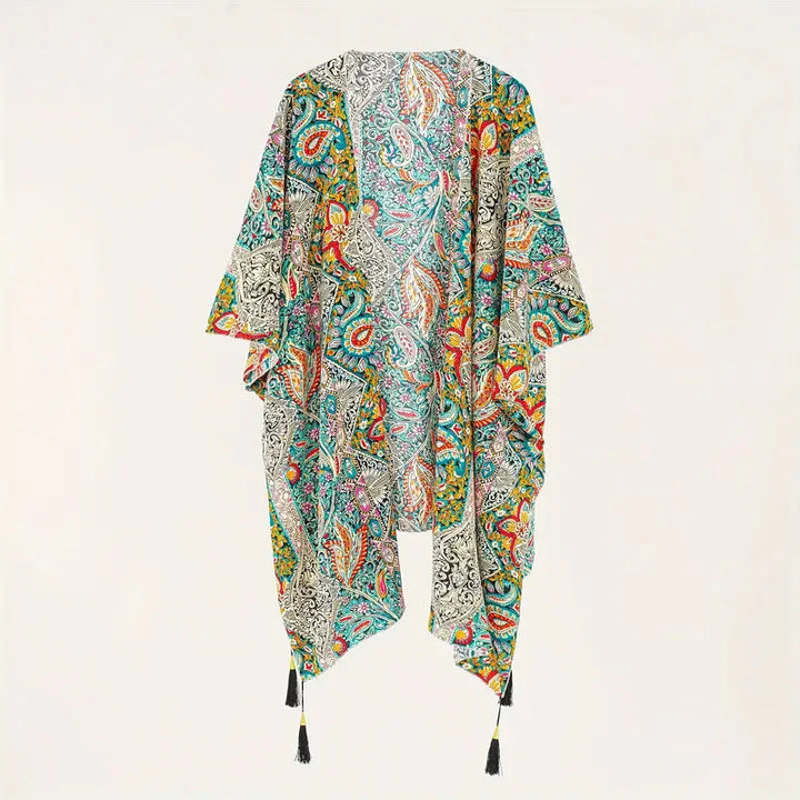 Levoire | Kimono, Imprimé Paisley, Devant Ouvert, Survêtement De Bikini, Kimono De Plage Jaune Vert Une taille