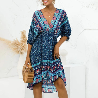 Levoire | Robe À Motifs Floraux Dans Un Style Léger Bleu marine