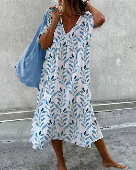 Levoire | Robe Midi Imprimé Feuilles Avec Coupe Fluide