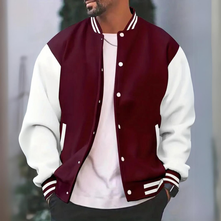 Levoire | Rippbündchen Fermeture À Boutons Veste De Baseball Veste Pour Hommes Bourgogne