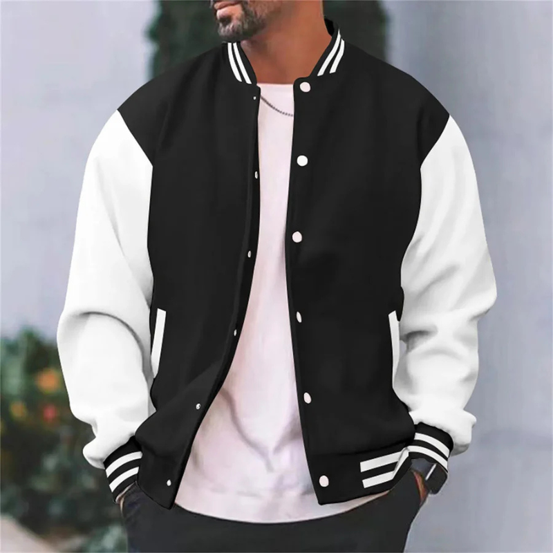 Levoire | Rippbündchen Fermeture À Boutons Veste De Baseball Veste Pour Hommes Noir