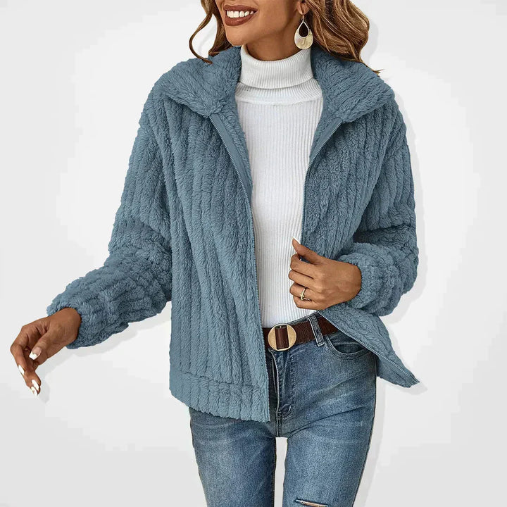 Levoire | Veste Automnale Décontractée À Zip Pour Femmes En Peluche Bleu