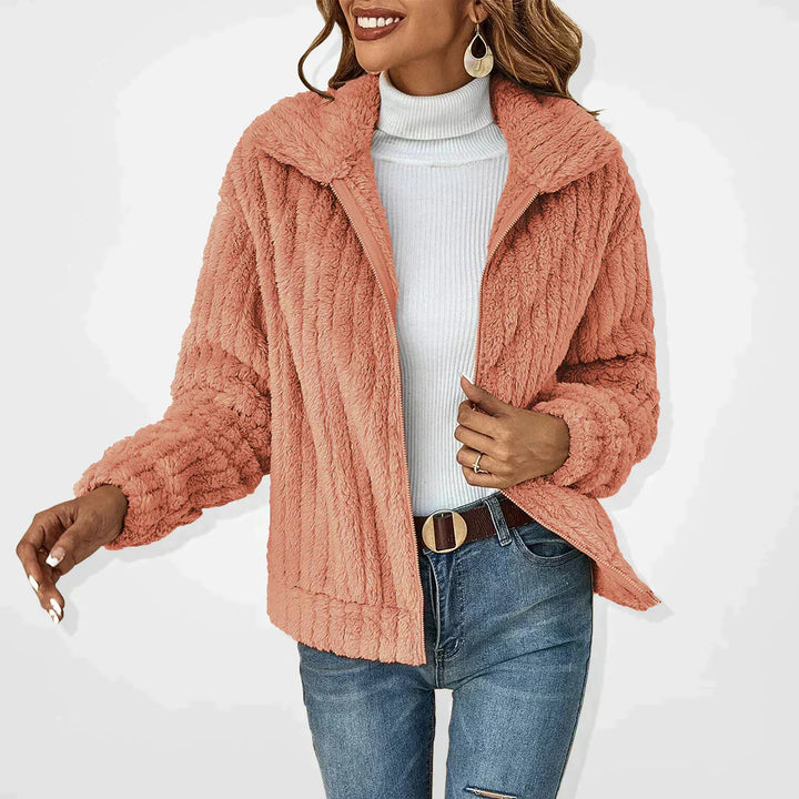 Levoire | Veste Automnale Décontractée À Zip Pour Femmes En Peluche Rosa