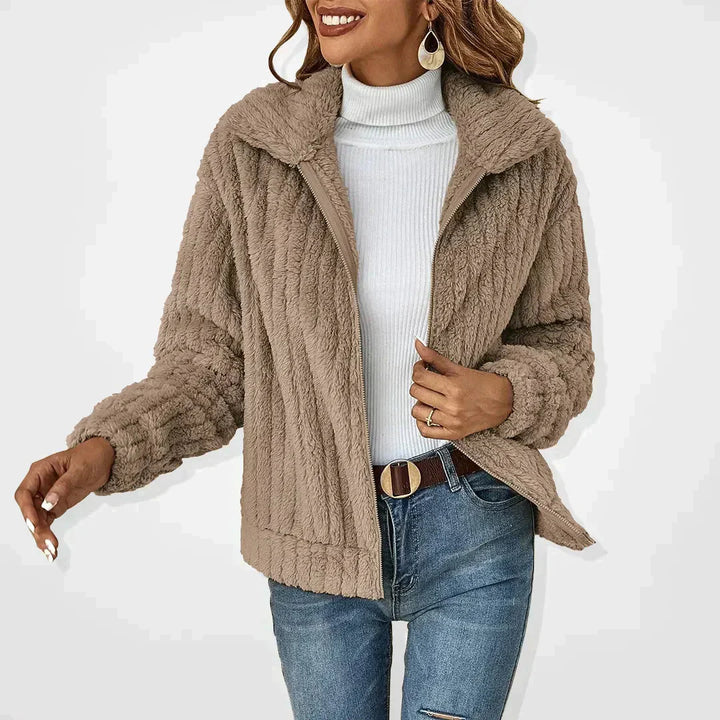 Levoire | Veste Automnale Décontractée À Zip Pour Femmes En Peluche Braun