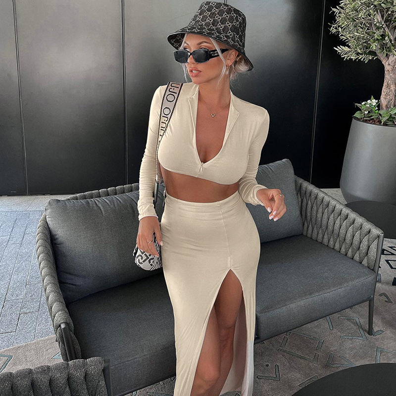 Levoire | Midi Dress With Long Sleeves And V Neck Abricot