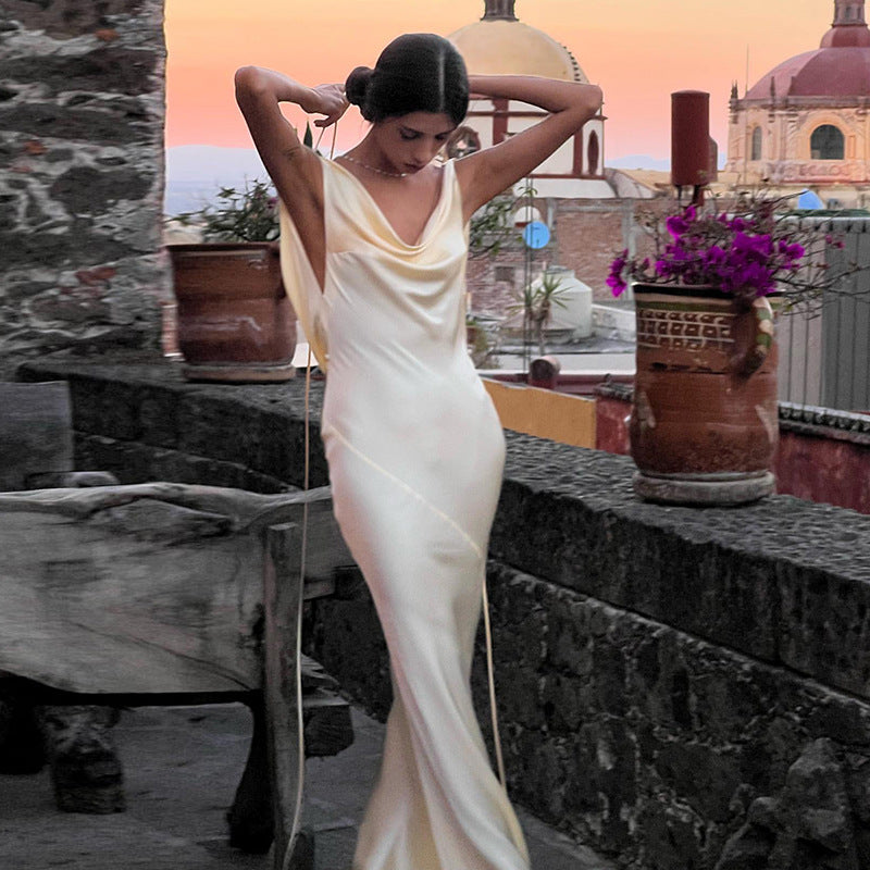 Levoire | Dos Nu מדה Spaghetti Bretelles Maxi Robes Abricot
