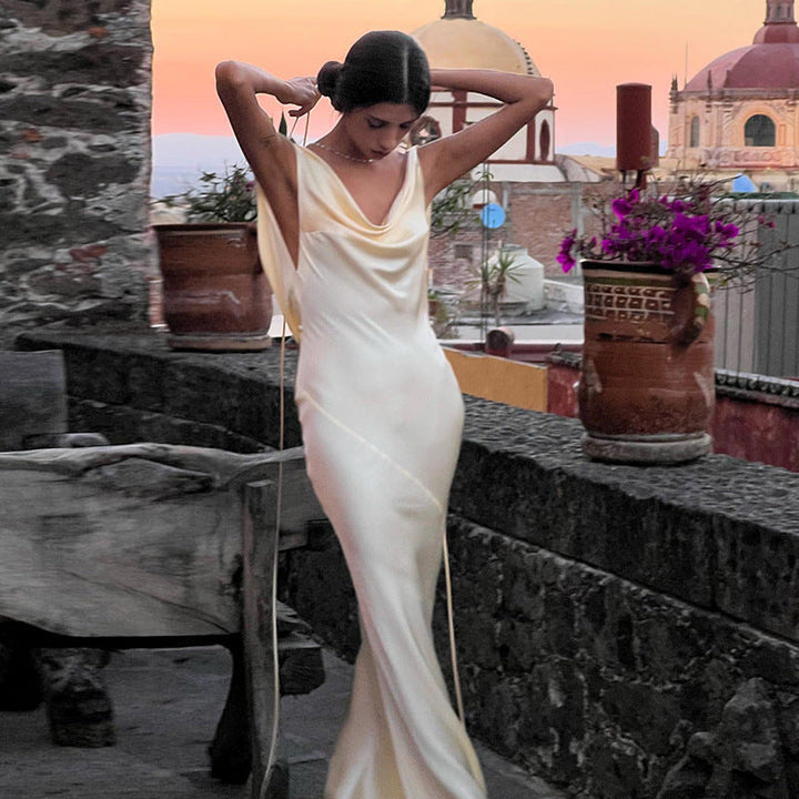 Levoire | Dos Nu מדה Spaghetti Bretelles Maxi Robes Abricot