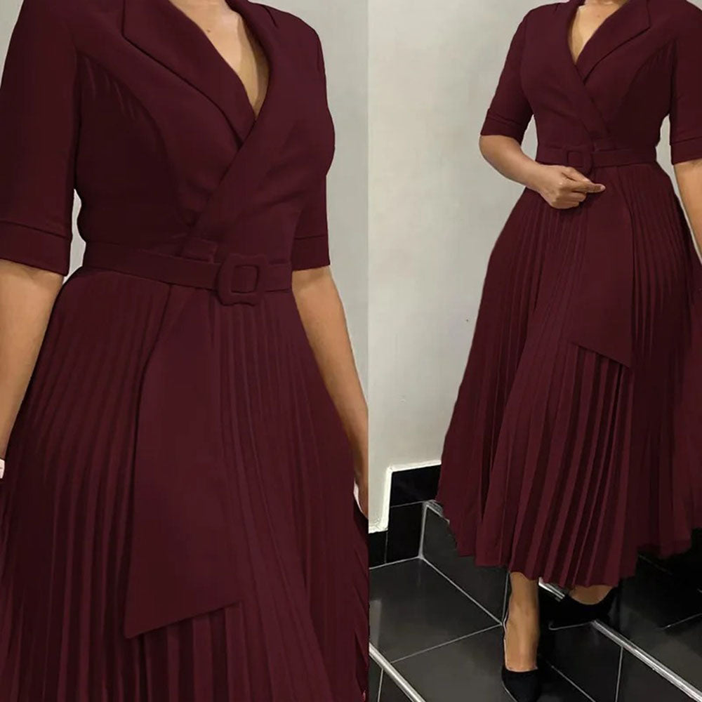 Levoire | Robe Courte Plissée À Bretelles Avec Ceinture À Décolleté En V Rouge foncé