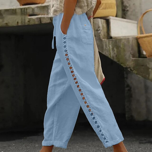 Levoire | Broderie Fleur Pantalon Bleu1