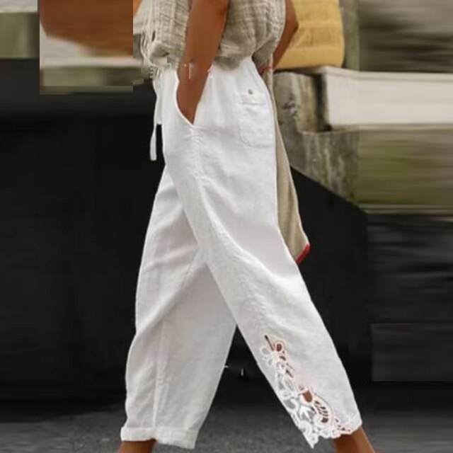 Levoire | Broderie Fleur Pantalon Blanc2
