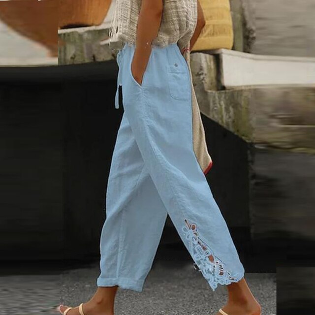 Levoire | Broderie Fleur Pantalon Blau2