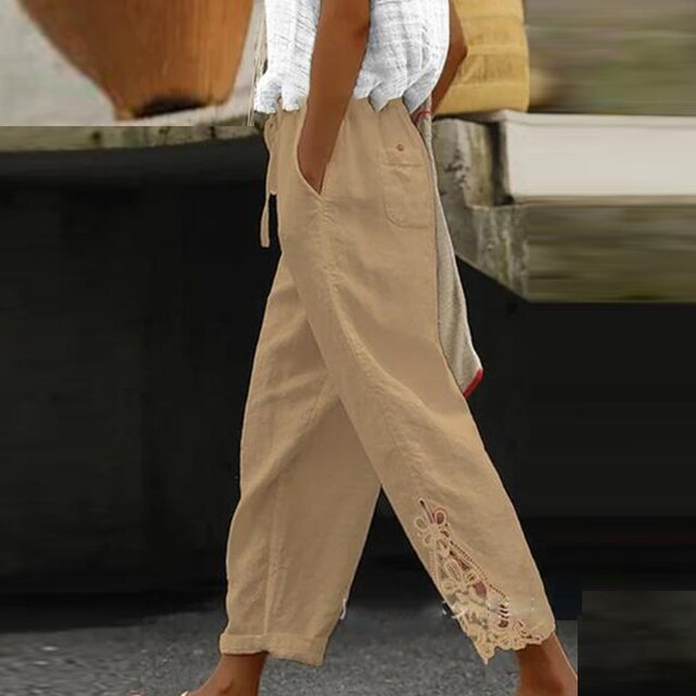 Levoire | Broderie Fleur Pantalon Khaki