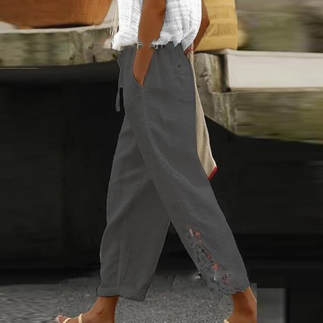 Levoire | Broderie Fleur Pantalon Gris foncé