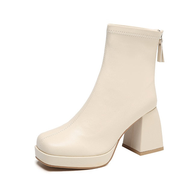 Levoire | Bottine avec Plateau Élégant et Tissu Stretch pour Femmes Beige