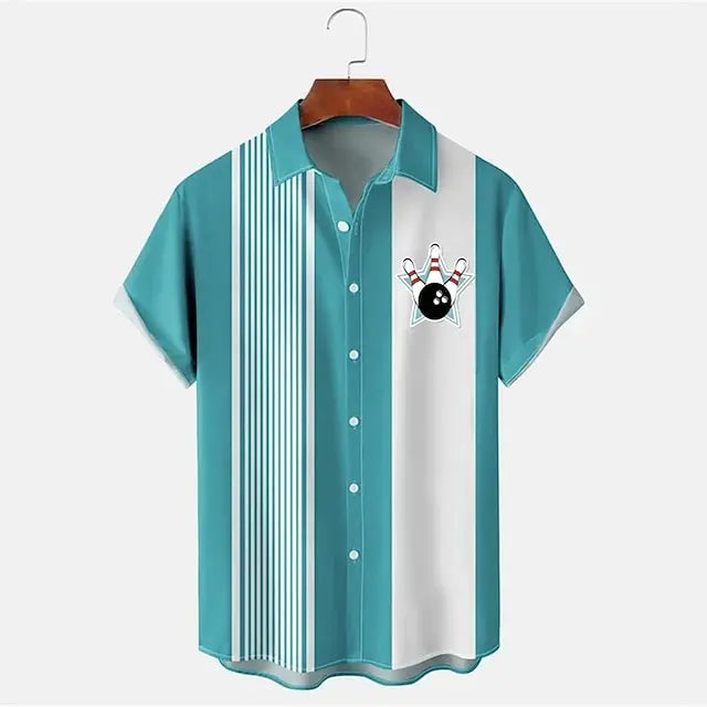 Levoire | Chemise Avec Imprime Bowling Coupe Decontractee Hommes Bleu clair