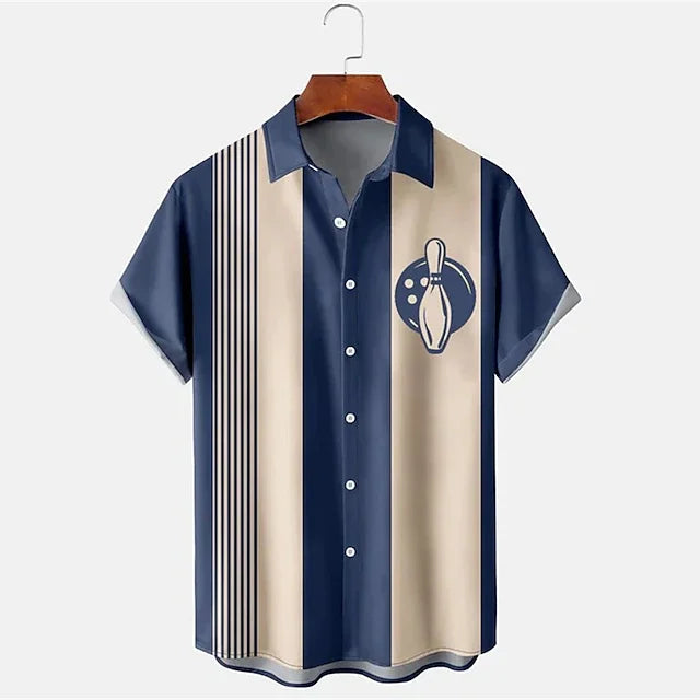 Levoire | Chemise Avec Imprime Bowling Coupe Decontractee Hommes Bleu