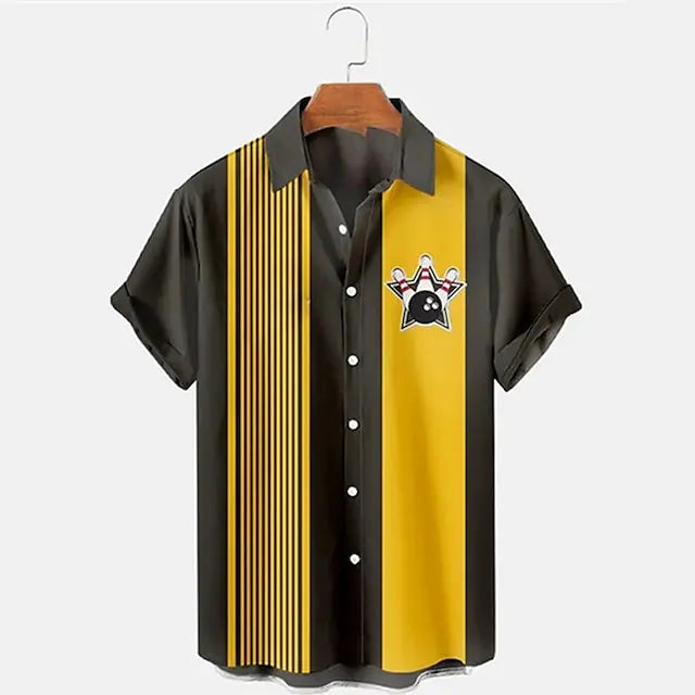 Levoire | Chemise Avec Imprime Bowling Coupe Decontractee Hommes Noir et Jaune