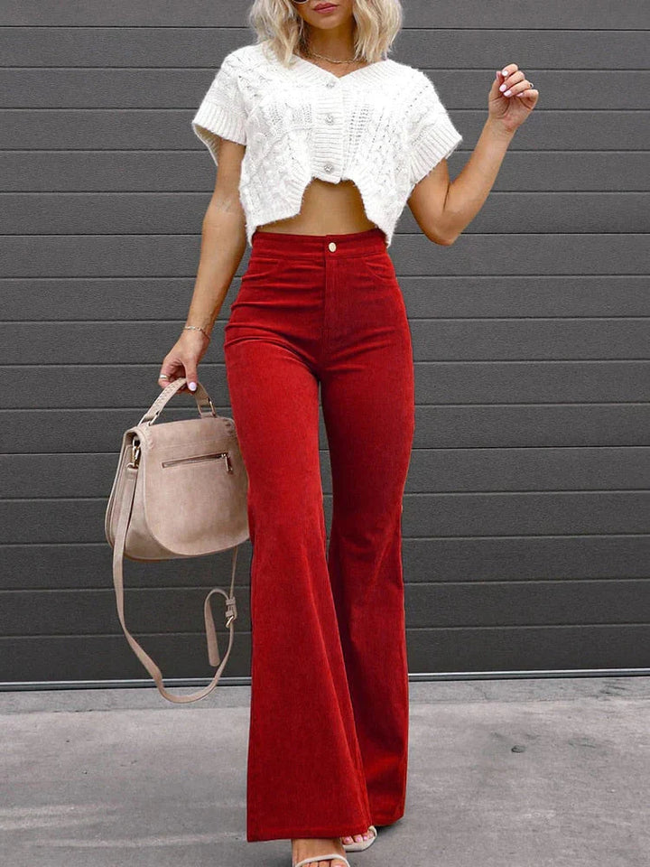Levoire | Pantalon En Velours Côtelé Évasé Tendance Confortable Pour Toutes Les Occasions Bordeaux
