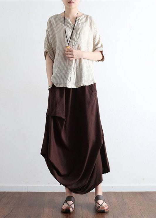 Levoire | Jupe En Lin Rouge Limitée Design Asymétrique Taille Élastique Jupe Longue