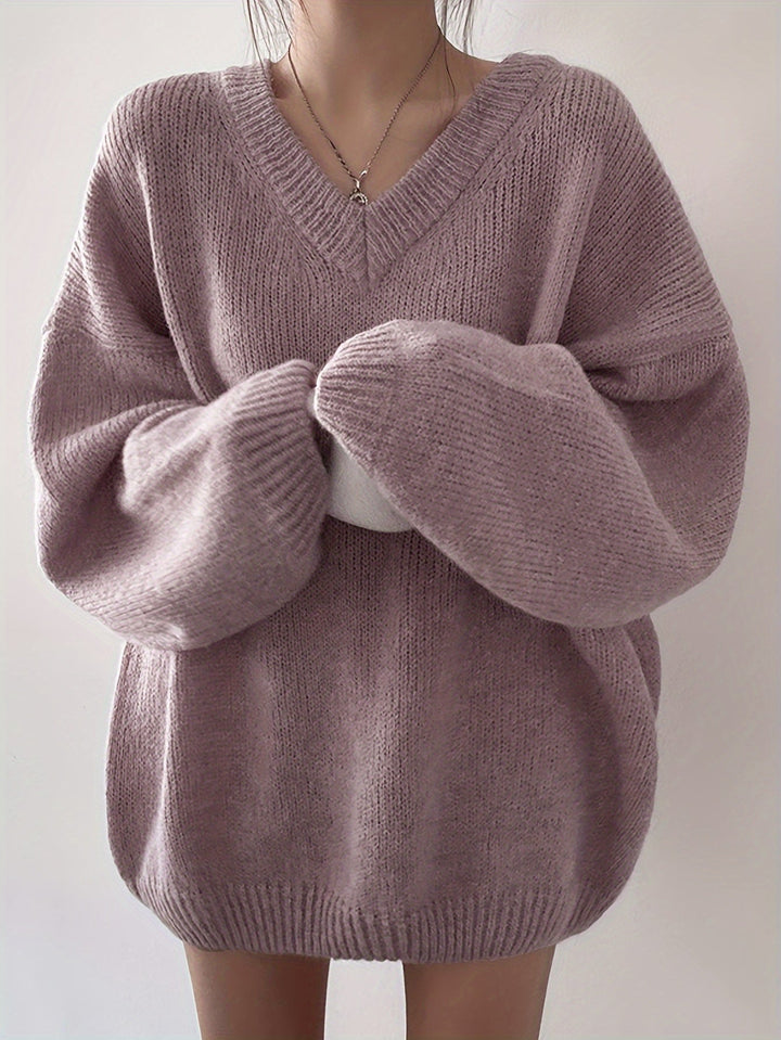 Levoire | Grande Taille Pull À Encolure En V Avec Manches Longues Pour Femmes