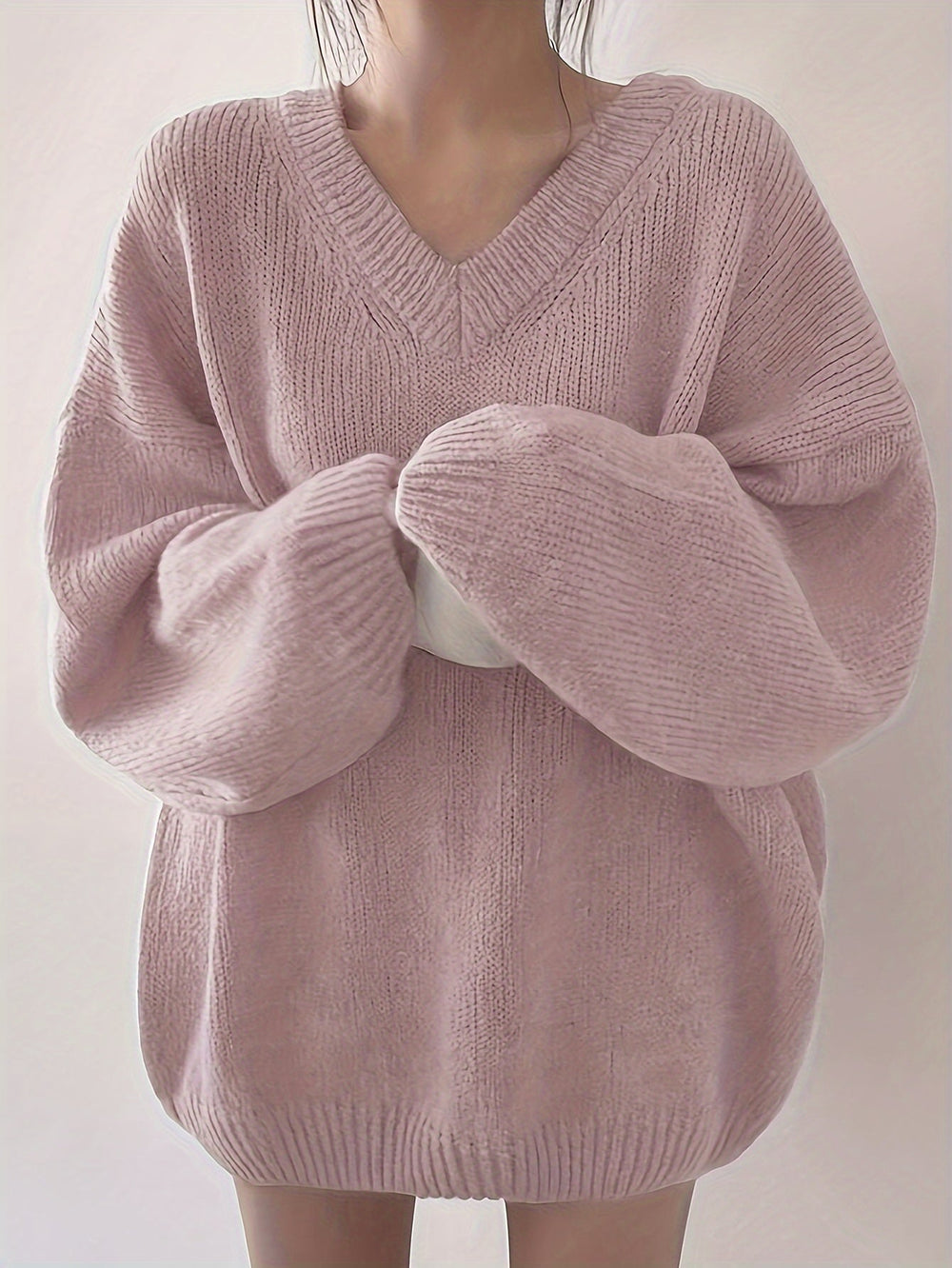 Levoire | Grande Taille Pull À Encolure En V Avec Manches Longues Pour Femmes