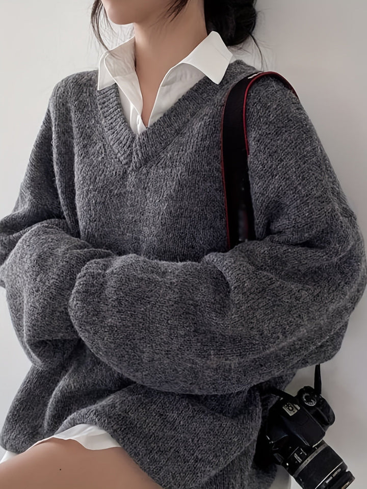 Levoire | Grande Taille Pull À Encolure En V Avec Manches Longues Pour Femmes