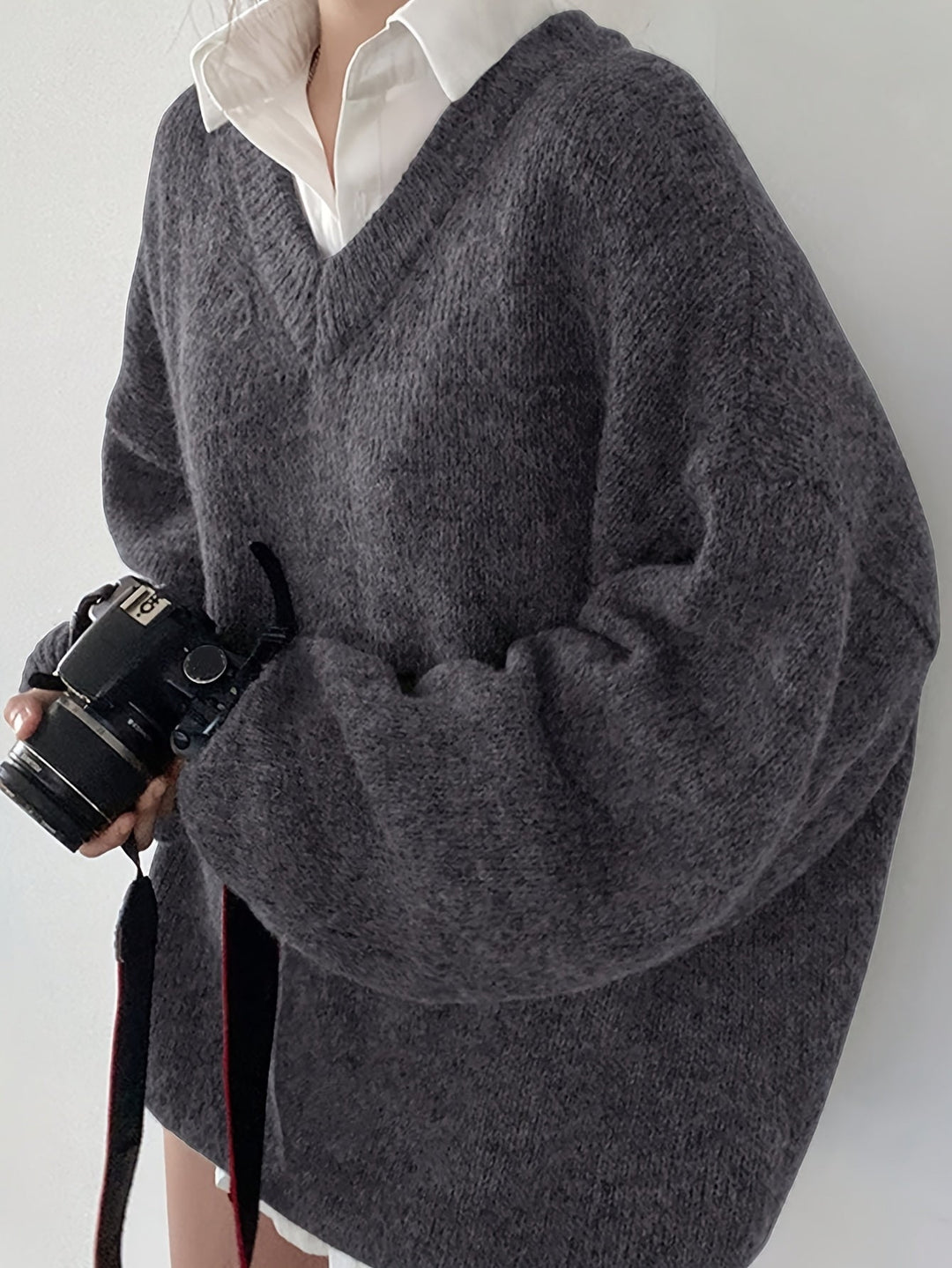 Levoire | Grande Taille Pull À Encolure En V Avec Manches Longues Pour Femmes
