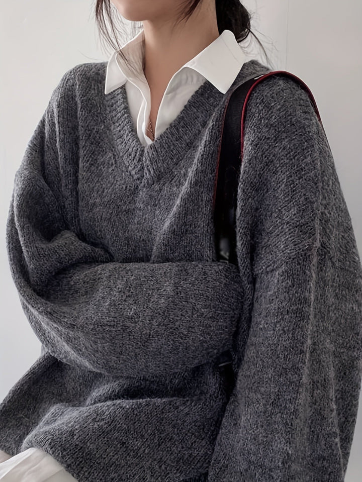 Levoire | Grande Taille Pull À Encolure En V Avec Manches Longues Pour Femmes