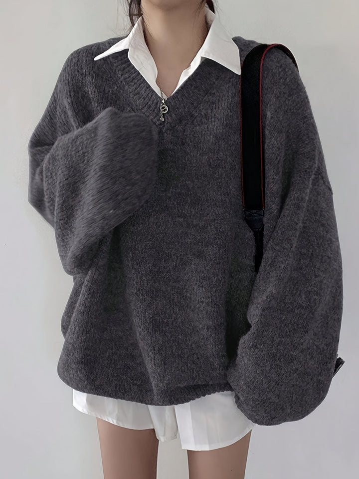 Levoire | Grande Taille Pull À Encolure En V Avec Manches Longues Pour Femmes