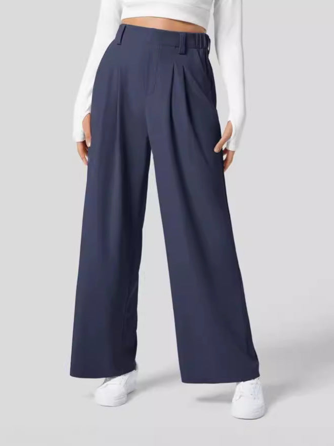Levoire | Pantalon Femme Avec Jambes Larges, Taille Élastique Et Coupe Décontractée Bleu foncé