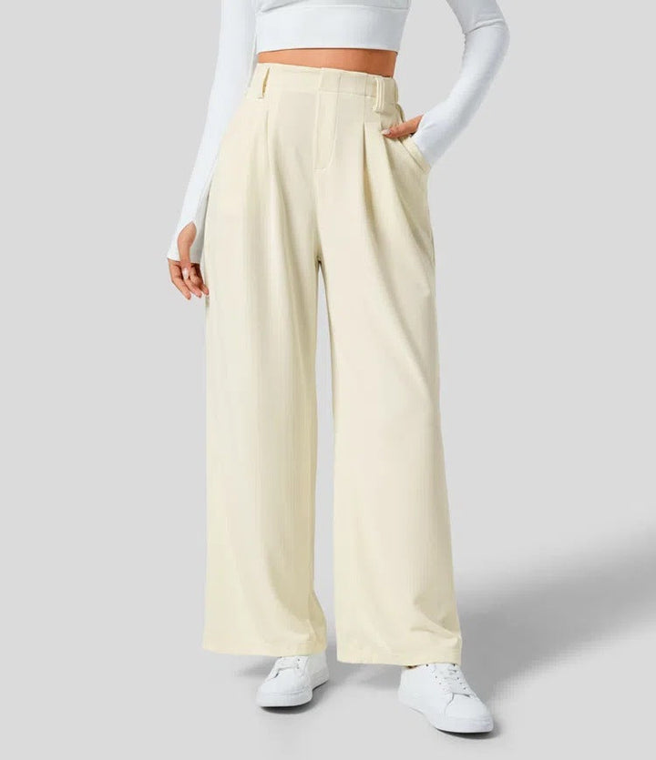 Levoire | Pantalon Femme Avec Jambes Larges, Taille Élastique Et Coupe Décontractée Crème