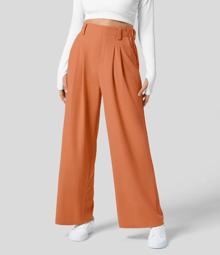 Levoire | Pantalon Femme Avec Jambes Larges, Taille Élastique Et Coupe Décontractée Orange