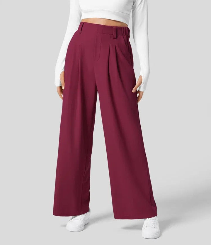 Levoire | Pantalon Femme Avec Jambes Larges, Taille Élastique Et Coupe Décontractée Bordeaux