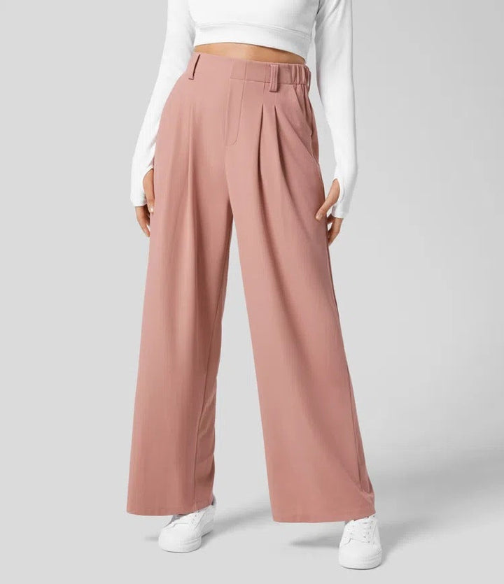 Levoire | Pantalon Femme Avec Jambes Larges, Taille Élastique Et Coupe Décontractée Rosa