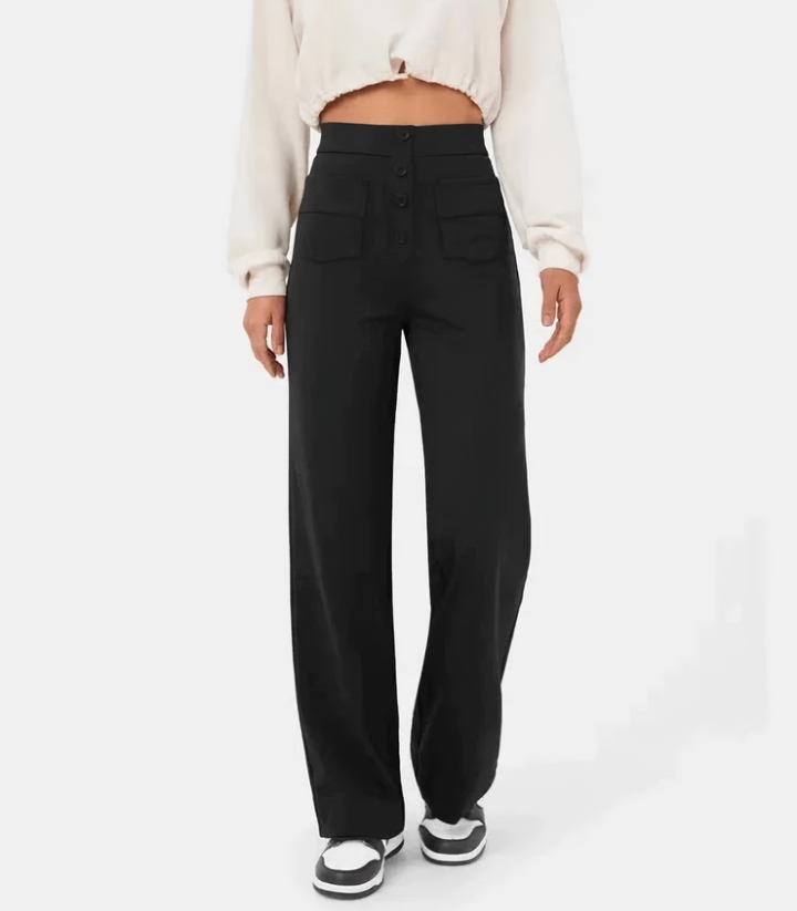 Levoire | Taille Haute Taille Élastique Poches Avec Jambes Amples Vêtements Femme Noir