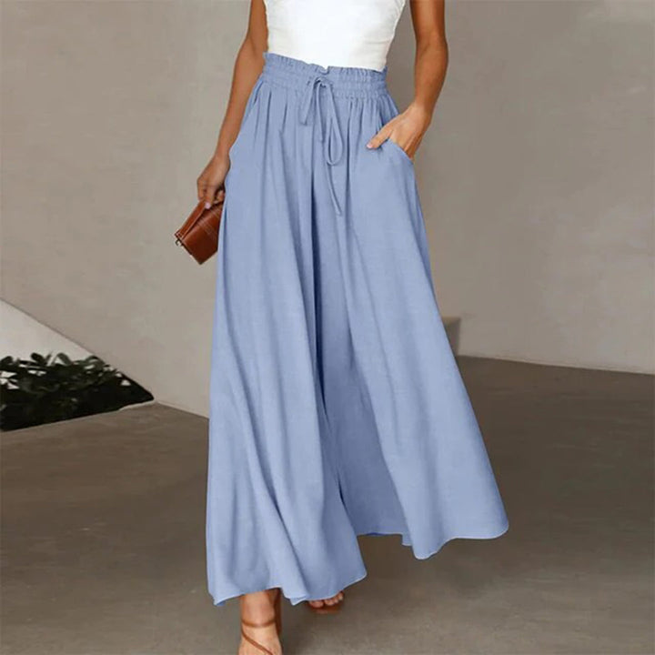 Levoire | Pantalon Dames À Jambes Larges Avec Taille Haute Et Pantalon D'Été Fluide Bleu