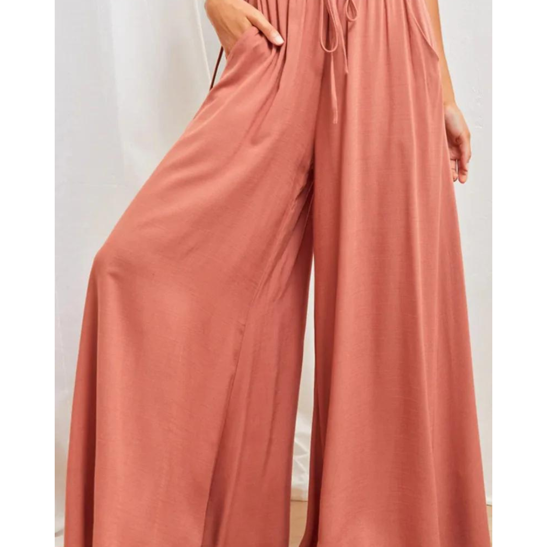 Levoire | Pantalon Dames À Jambes Larges Avec Taille Haute Et Pantalon D'Été Fluide Rot