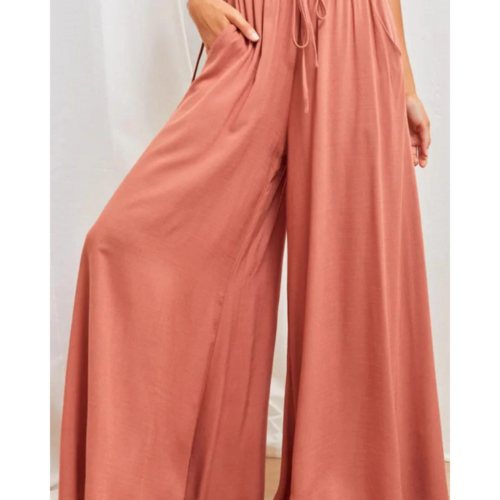 Levoire | Pantalon Dames À Jambes Larges Avec Taille Haute Et Pantalon D'Été Fluide Rot